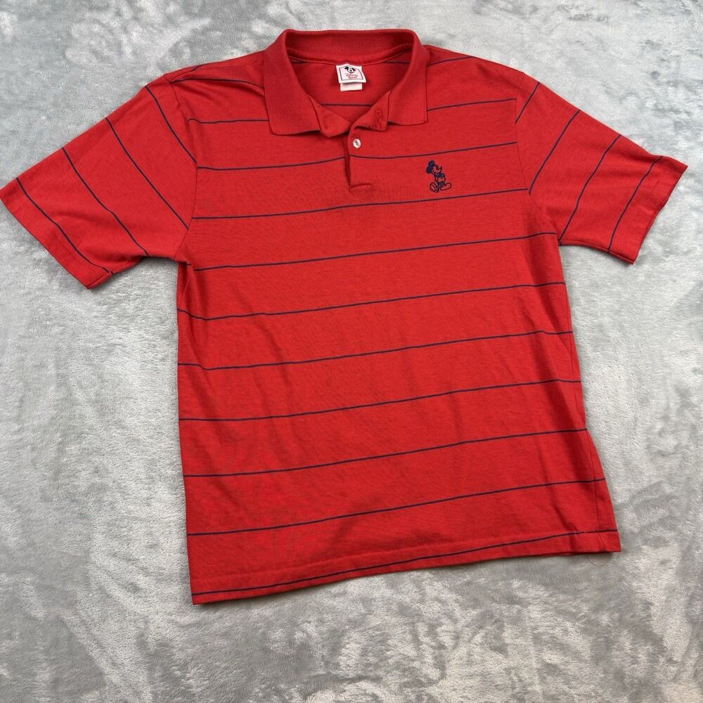 80s Vintage Disney Wear The Mickey Mouse Red Striped Polo DI05 Made n USA Size S